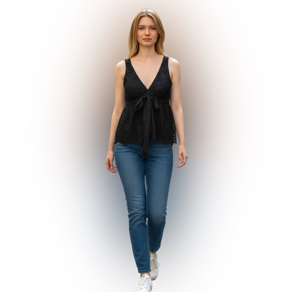 Free People Black Lace Tank Top Blouse Size Small